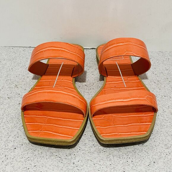 Dolce Vita Isaac Sandals 6.5M Orange Moc Croc Strappy Slides Low Heel Beachy - Picture 2 of 8